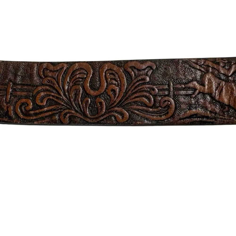 3D Leather Tooled Bucking Bronco Bull Roping Cowboy Western Belt